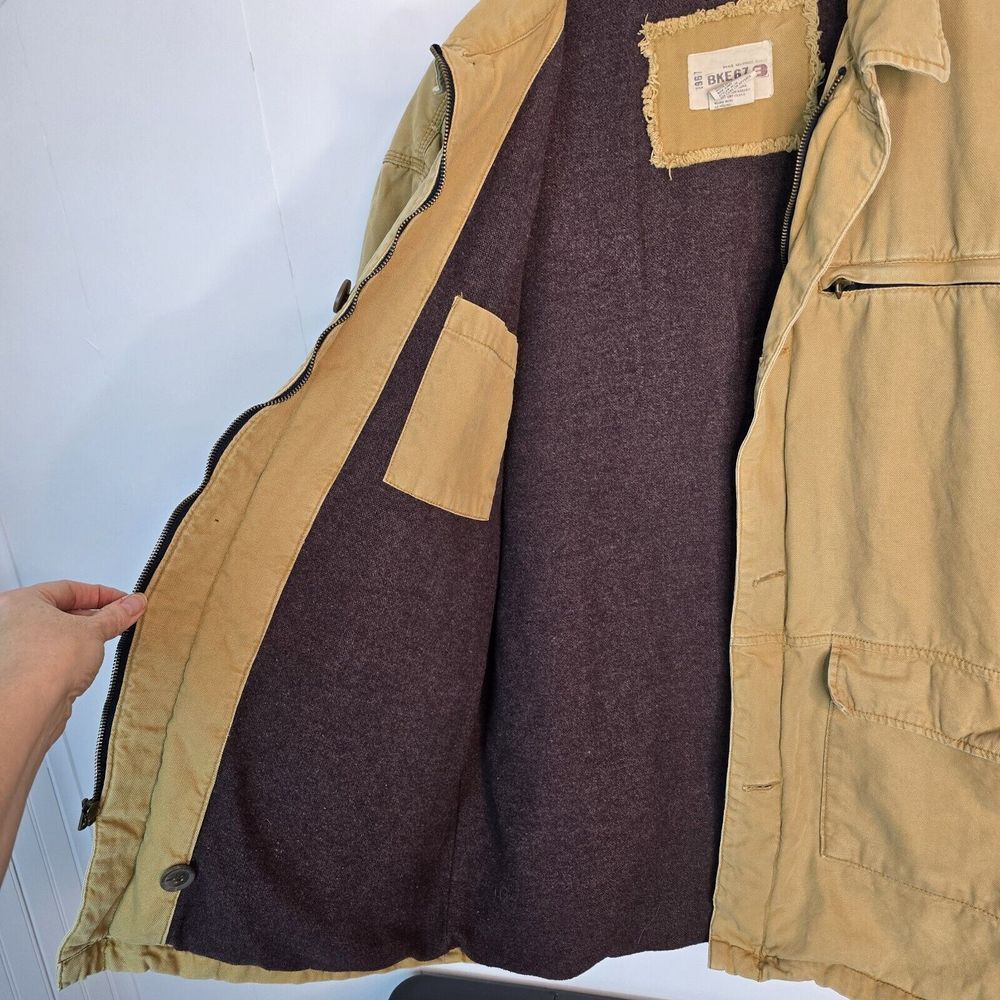 BKE 67 Mens Tan Canvas Barn Jacket Wool Blend Lined Workwear Coat Large 46150 - Picture 5 of 11